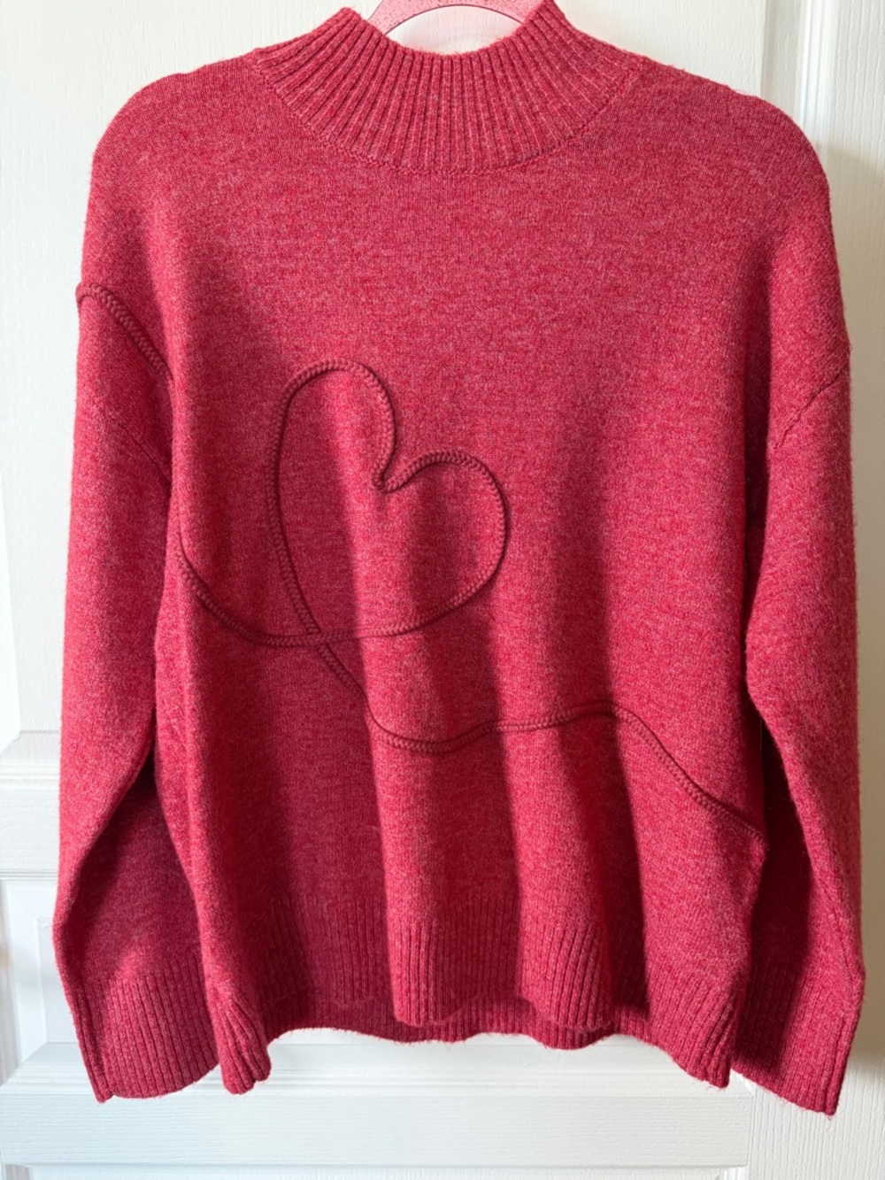 Cozy Heart-Detail Turtleneck Sweater - Pink